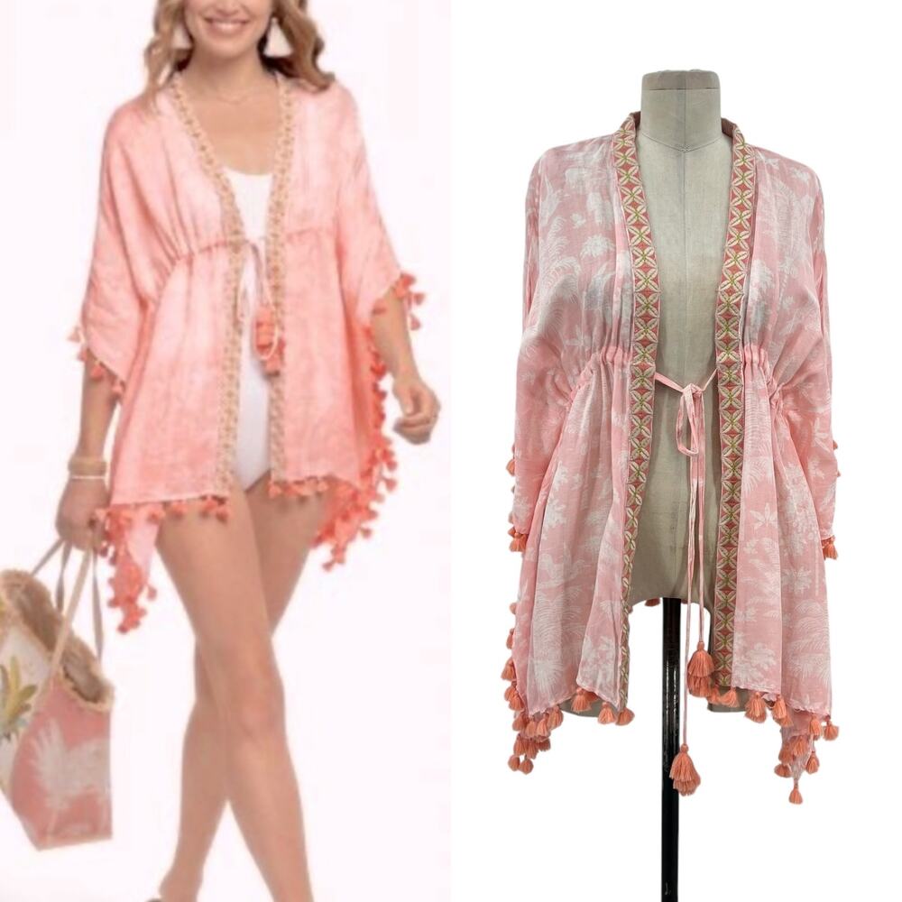 Spartina 449 Old Field Beach Swim Cover Up Tassel Linen Blendโ Pink One Size